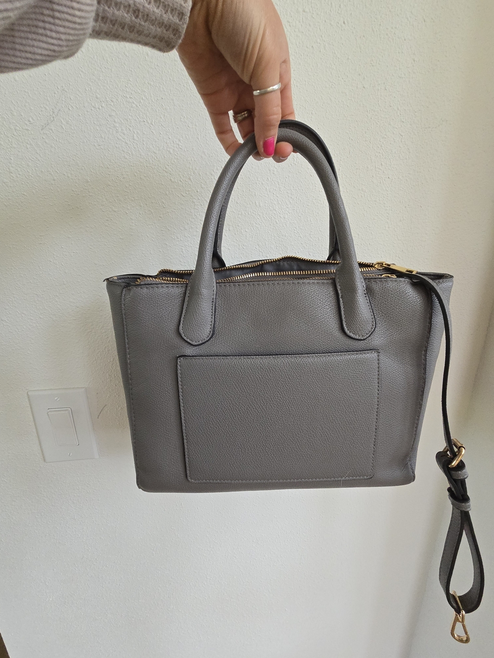 Gray Leather Purse with Gold Hardware
